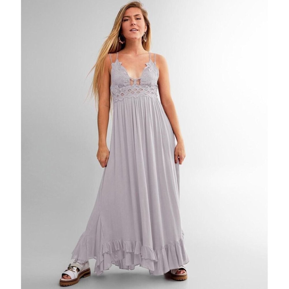 Free People Adella Maxi Slip Dress Stardust Grey Boho